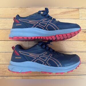 Asics Trail Scout 2 Navy Athletic Shoes with Red Outsole and Orange Accents